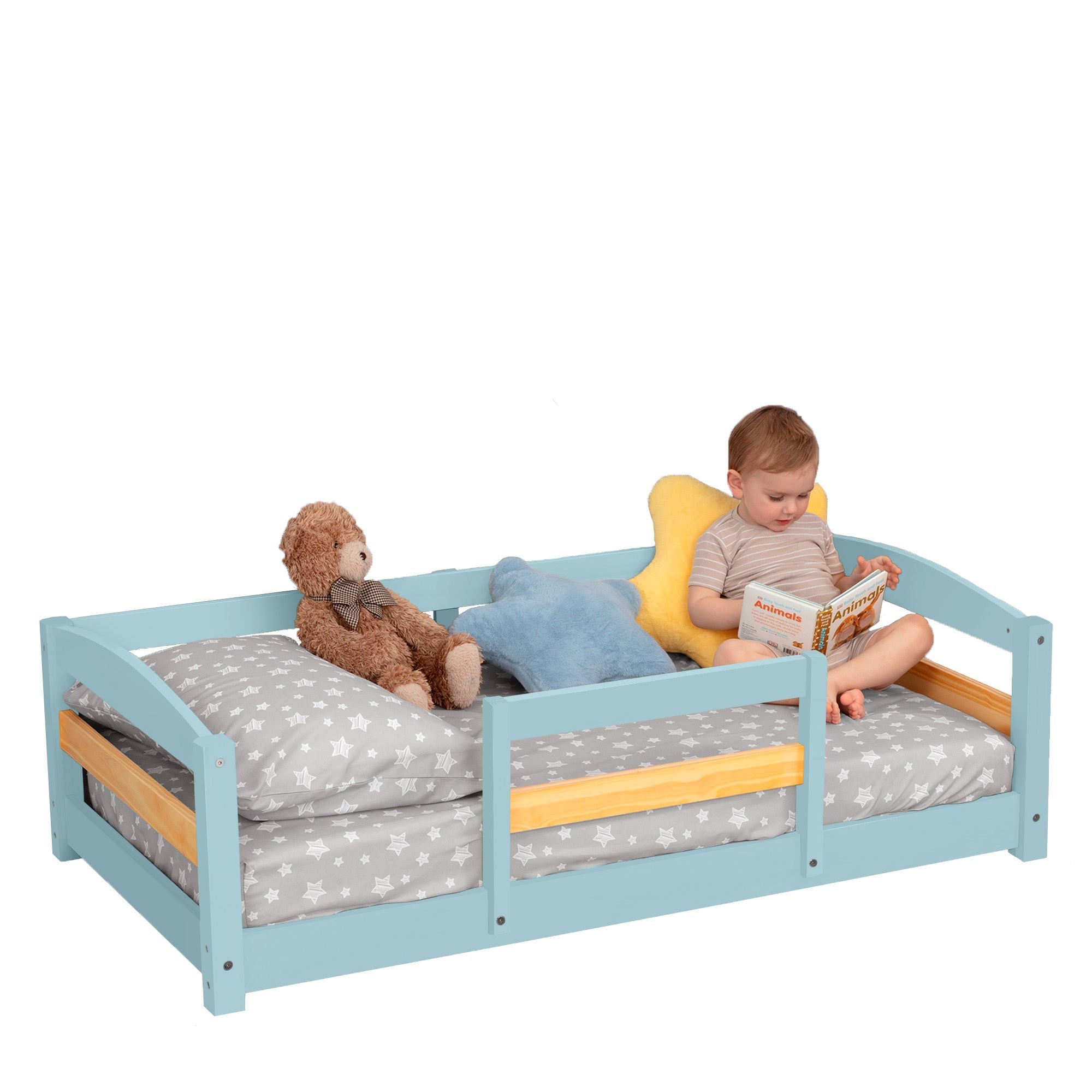 Crib Size Wooden Floor Bed Frame with Rails for Toddlers Age 1–3 - HearthHub