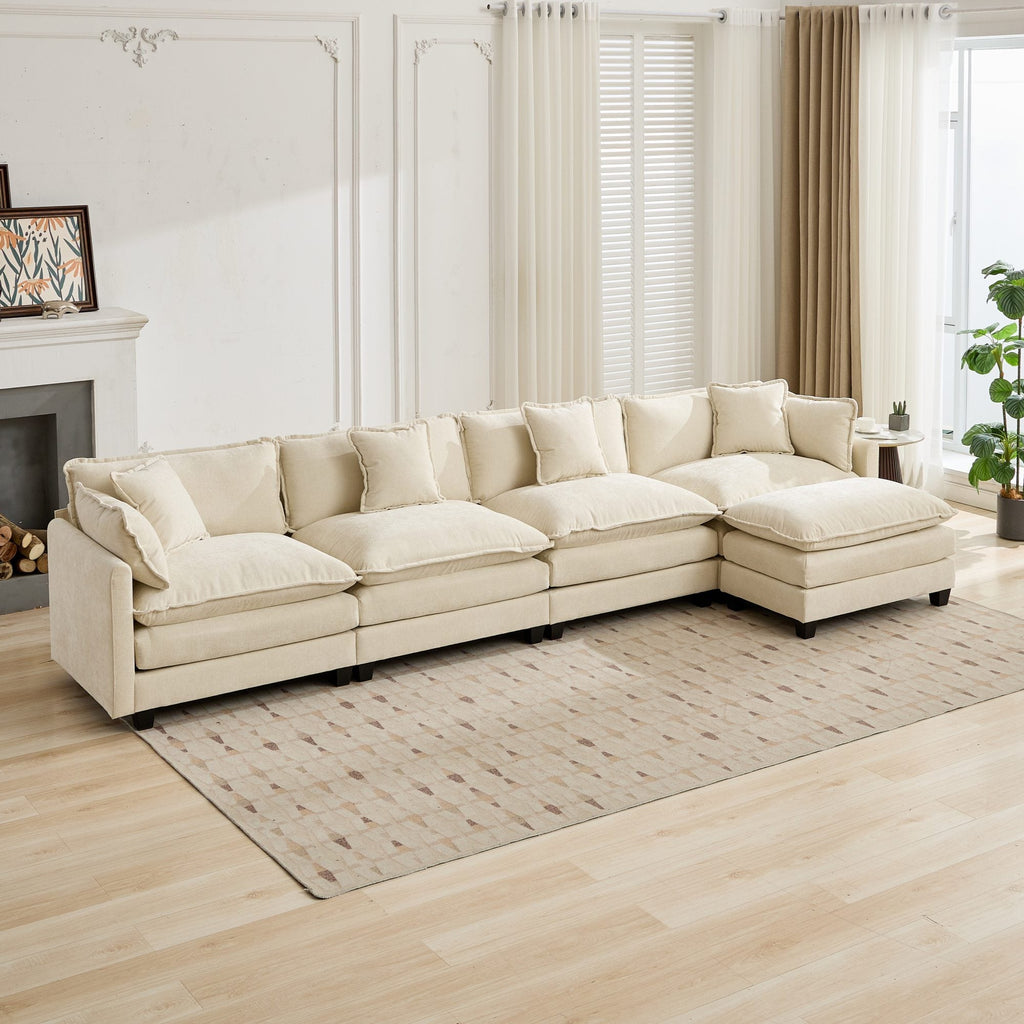 Cloud 4 Seats Sofa (Ottoman is not included) with Chenille Fabric in Beige - HearthHub
