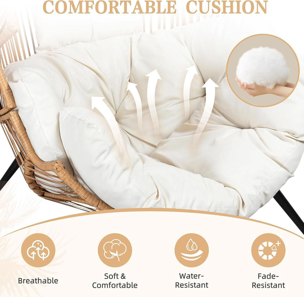 Beige Wicker Egg Chair With Cushion Outdoor Lounge - HearthHub
