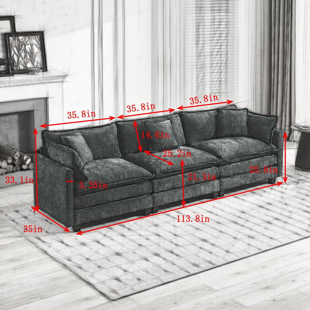 Cloud 3 Seats Sofa (Ottoman is not included) Chenille Fabric in Green - HearthHub