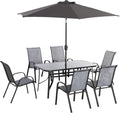 Eight Piece Patio Furniture Set with Umbrella and Chairs - HearthHub