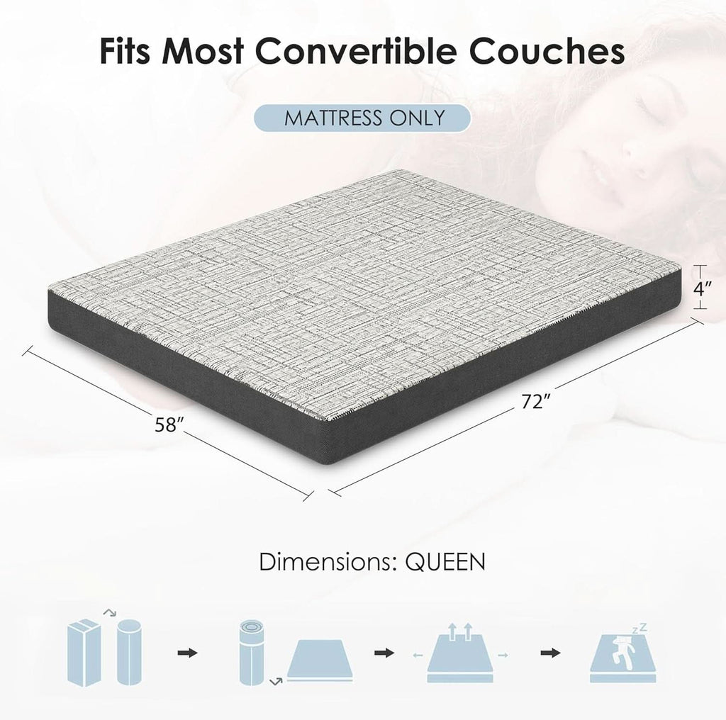 4 - Inch Memory Foam Sofa Mattress Queen Size - HearthHub