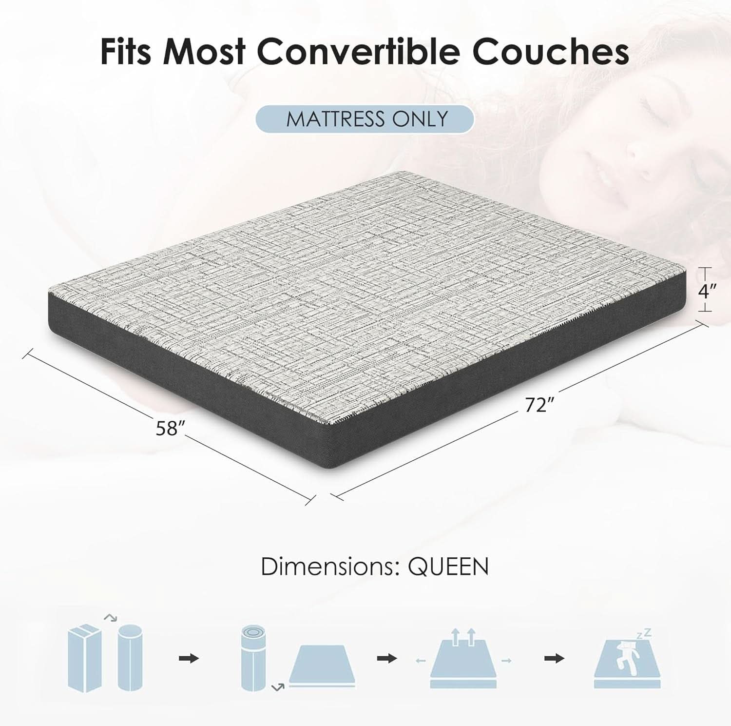 4 - Inch Memory Foam Sofa Mattress Queen Size - HearthHub