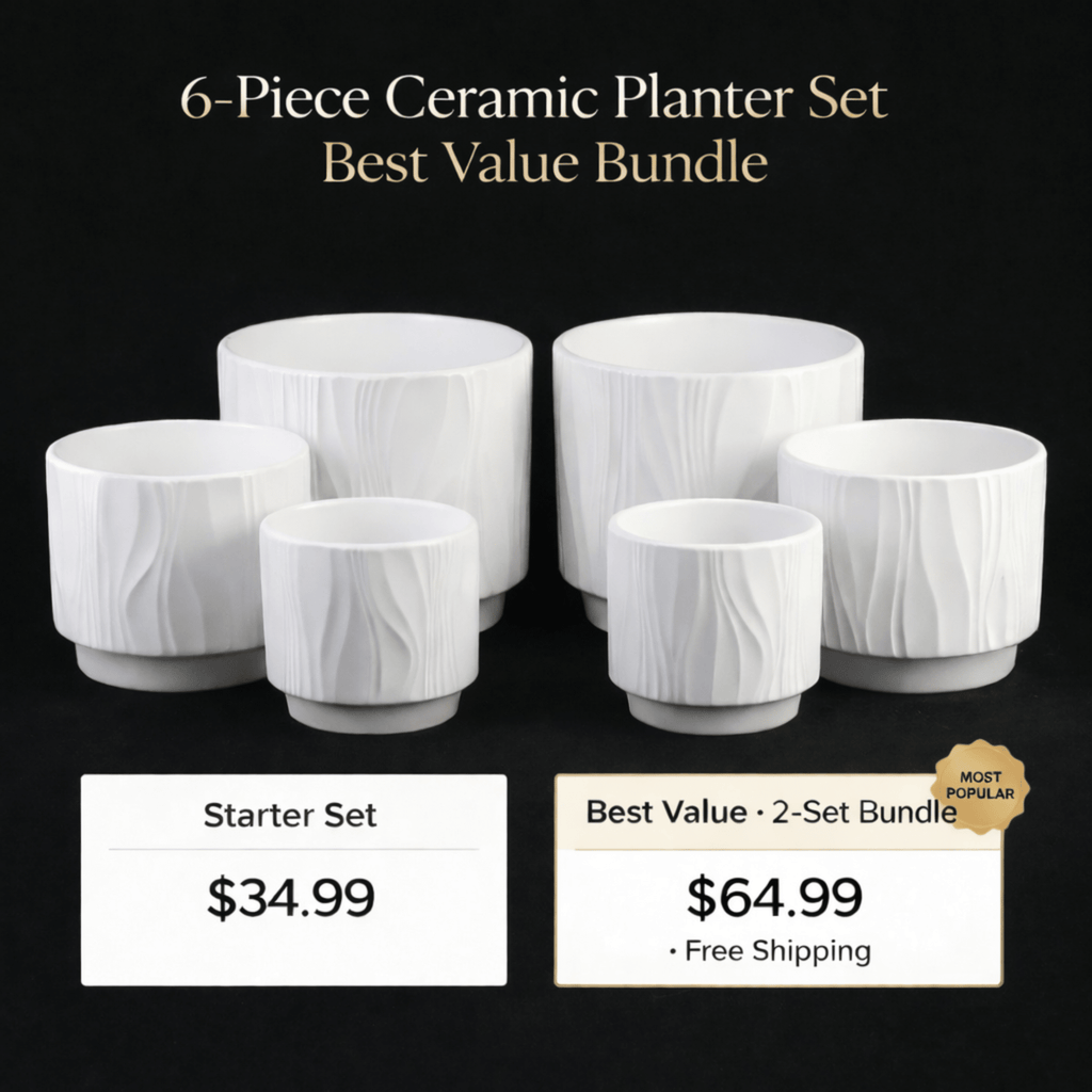 3 - Piece White Stoneware Planter Pot Set with Embossed Texture - HearthHub