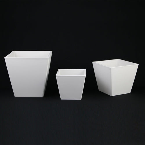 3 - Piece White Plastic Square Planter Pot Set – Modern Tapered Design - HearthHub