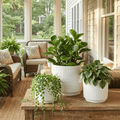 3 - Piece White Stoneware Planter Set with Geometric Line Design - HearthHub