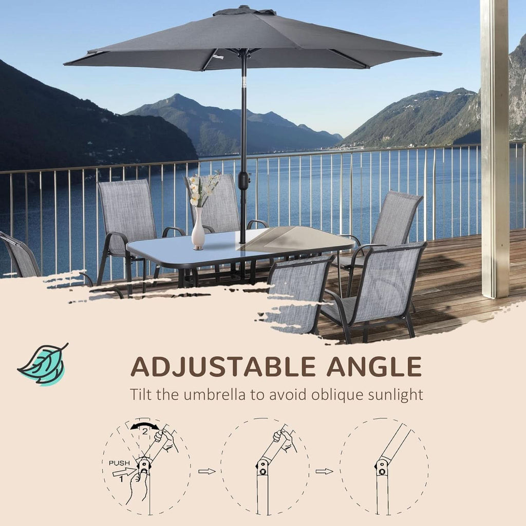 Eight Piece Patio Furniture Set with Umbrella and Chairs - HearthHub