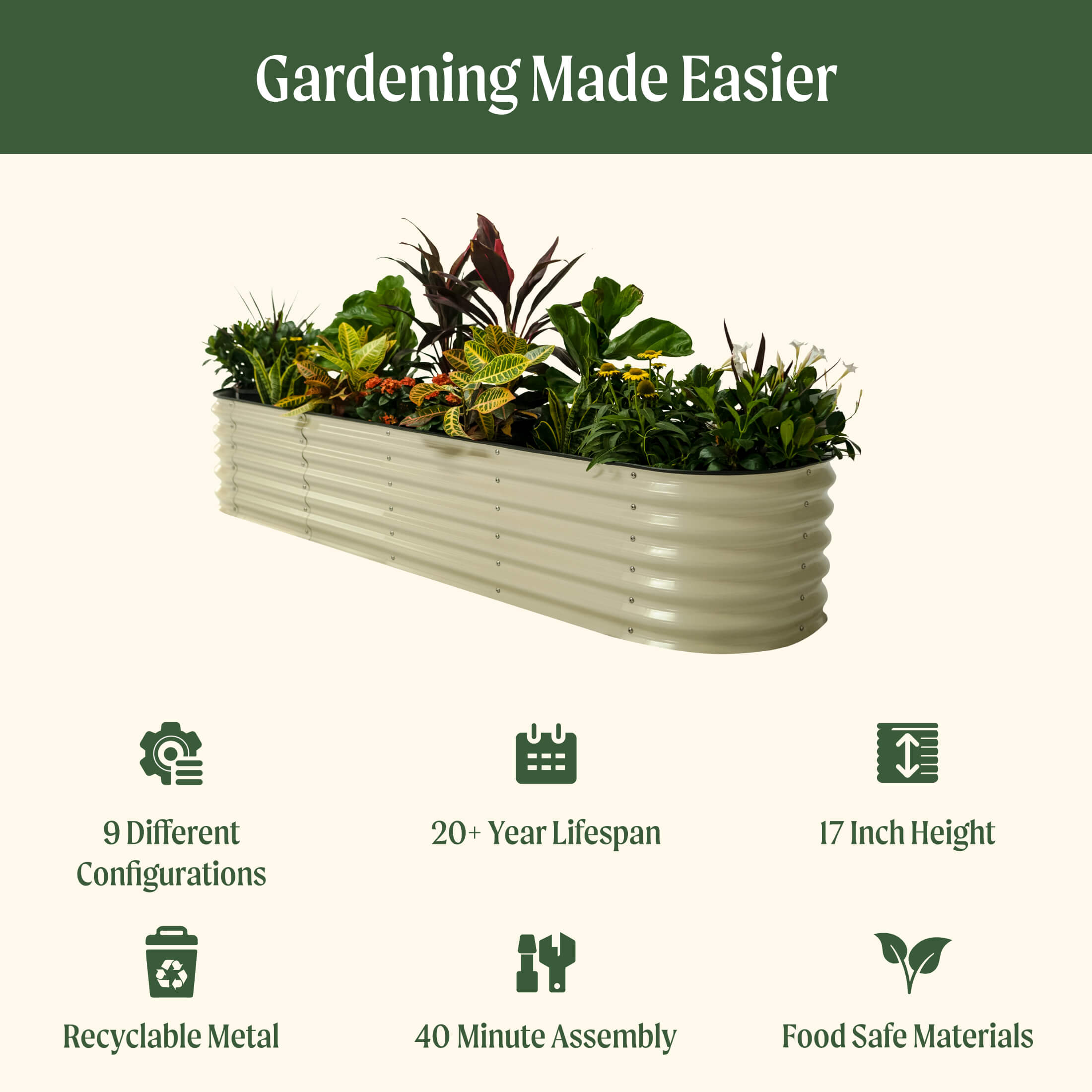 17" Tall 9 In 1 Large Modular Metal Raised Garden Bed Kit - HearthHub