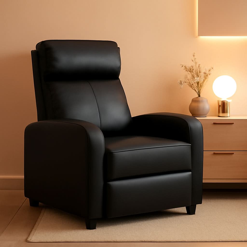 Black Leather Recliner Chair With Lumbar Support For Living Room - HearthHub
