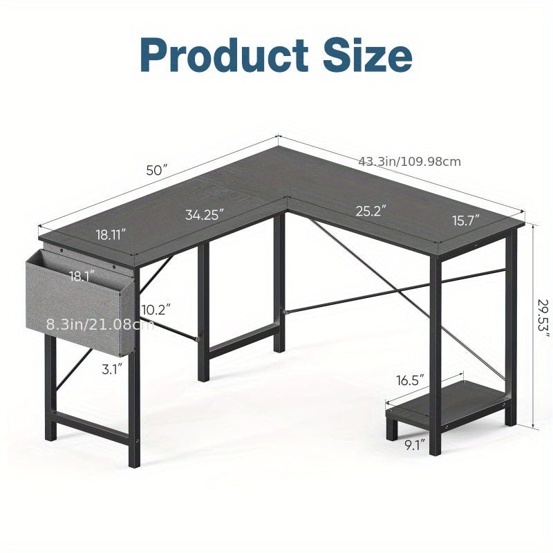 L - Shaped Corner Computer Desk with Storage Pocket | Wooden Home Office / Gaming - HearthHub