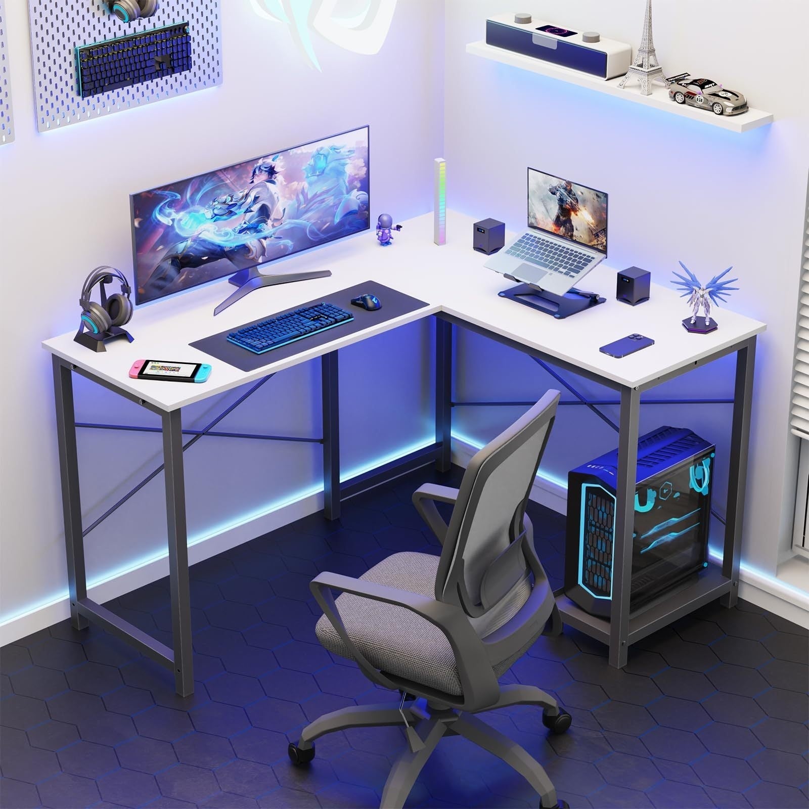 L - Shaped Corner Computer Desk with Storage Pocket | Wooden Home Office / Gaming - HearthHub