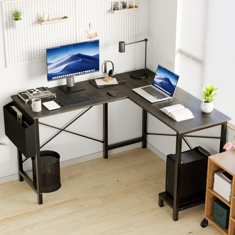 L - Shaped Corner Computer Desk with Storage Pocket | Wooden Home Office / Gaming - HearthHub