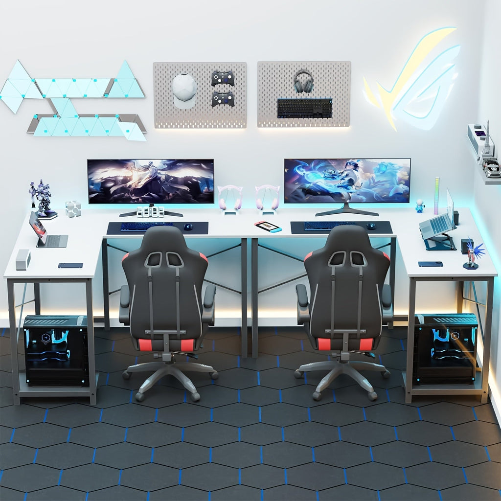L - Shaped Corner Computer Desk with Storage Pocket | Wooden Home Office / Gaming - HearthHub