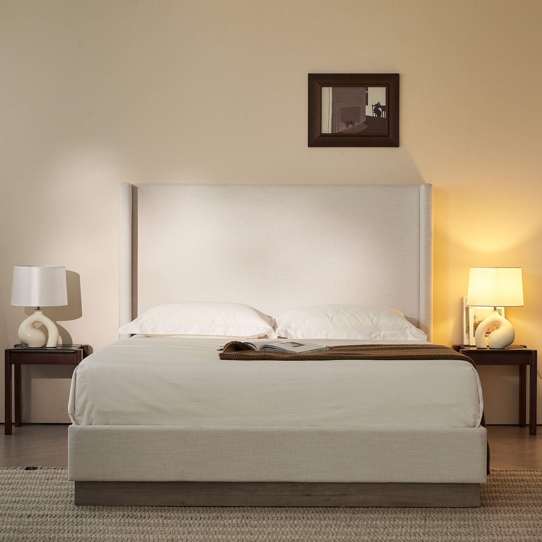 Hosford - Minimalist Upholstered Wingback Bed - HearthHub