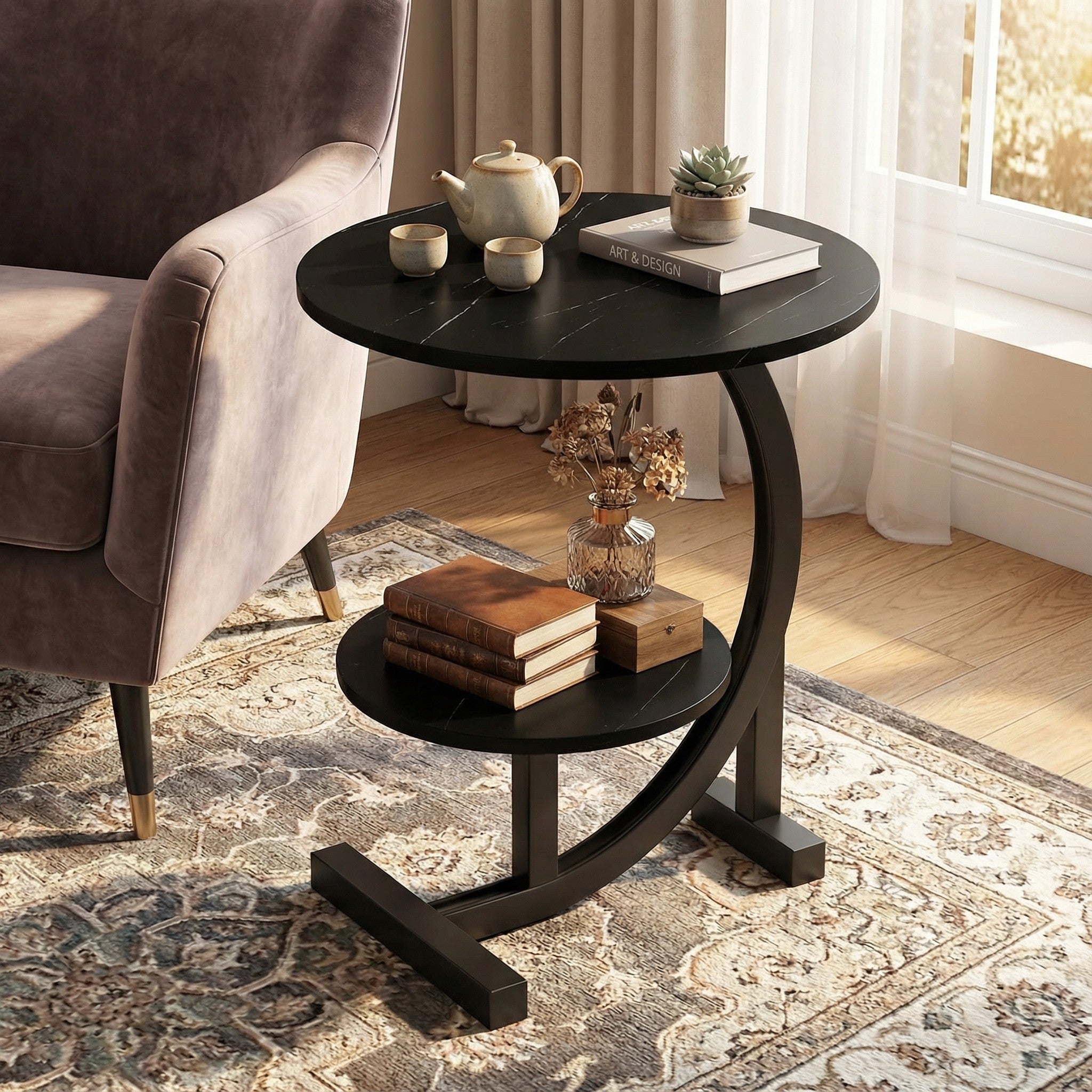 Modern Side Table – Round, C - Shape & Petal Designs | Sofa End Table with Metal - HearthHub
