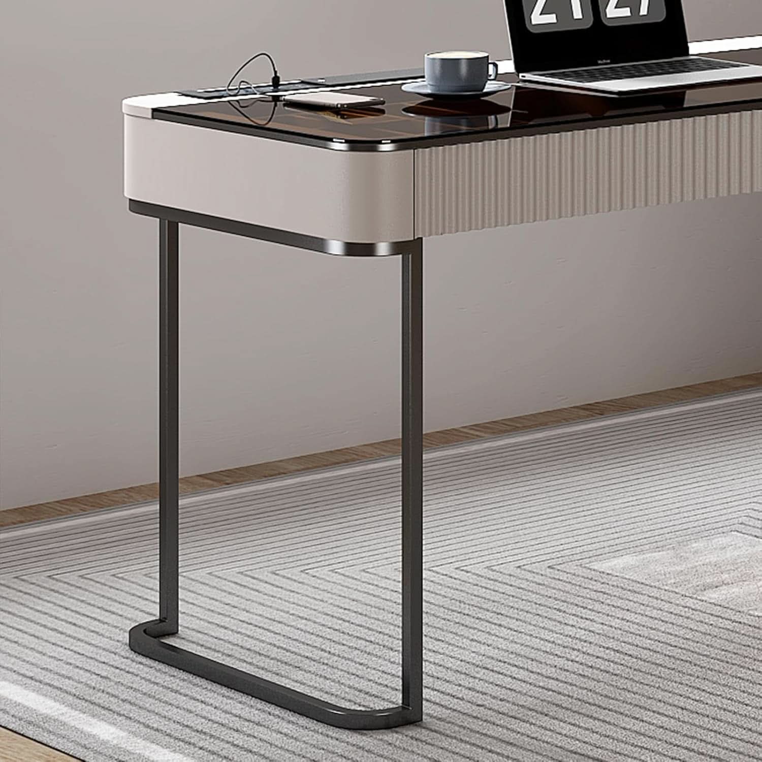 Ivory 50 Inch Office Computer Desk With Cabinet LED lights - HearthHub