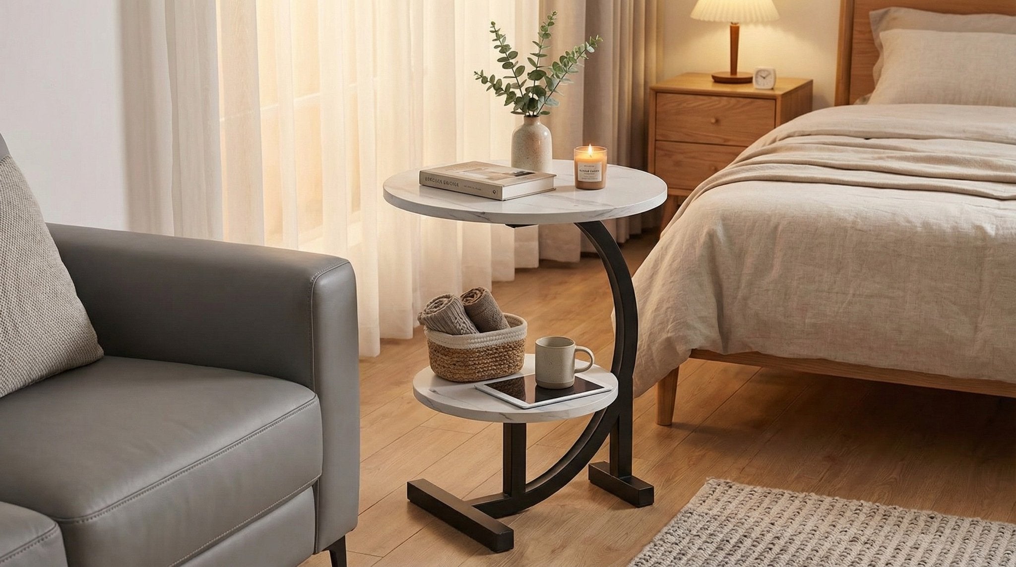 Modern Side Table – Round, C - Shape & Petal Designs | Sofa End Table with Metal - HearthHub
