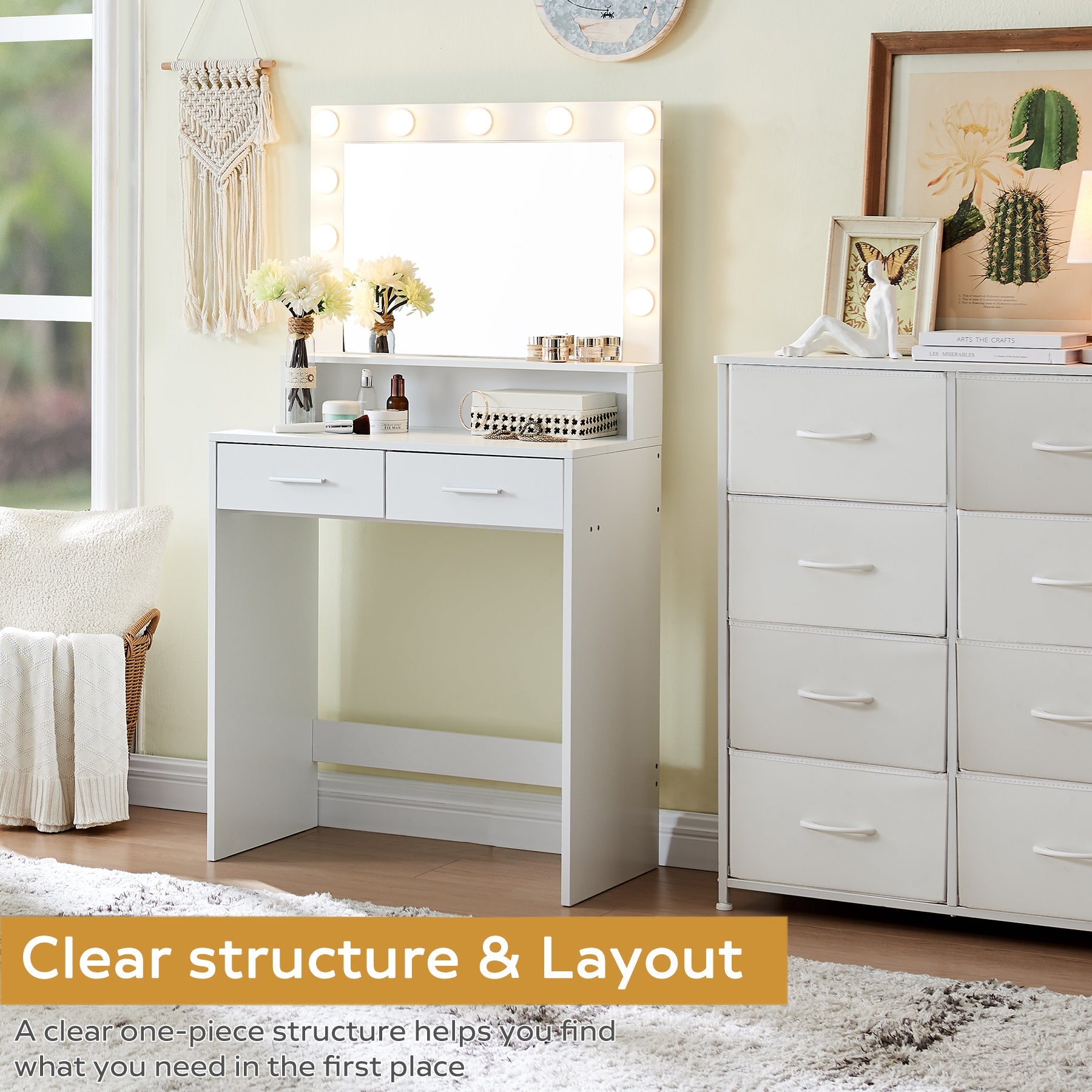 Makeup Vanity Desk with Mirror & Light - HearthHub