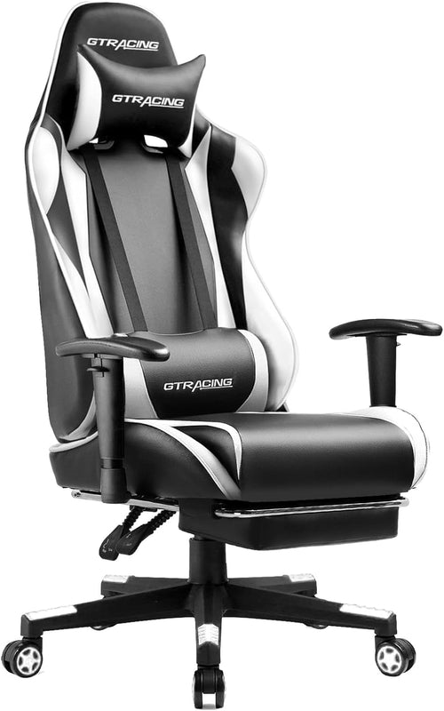 White Ergonomic Gaming Chair With Footrest And Height Adjustable - HearthHub