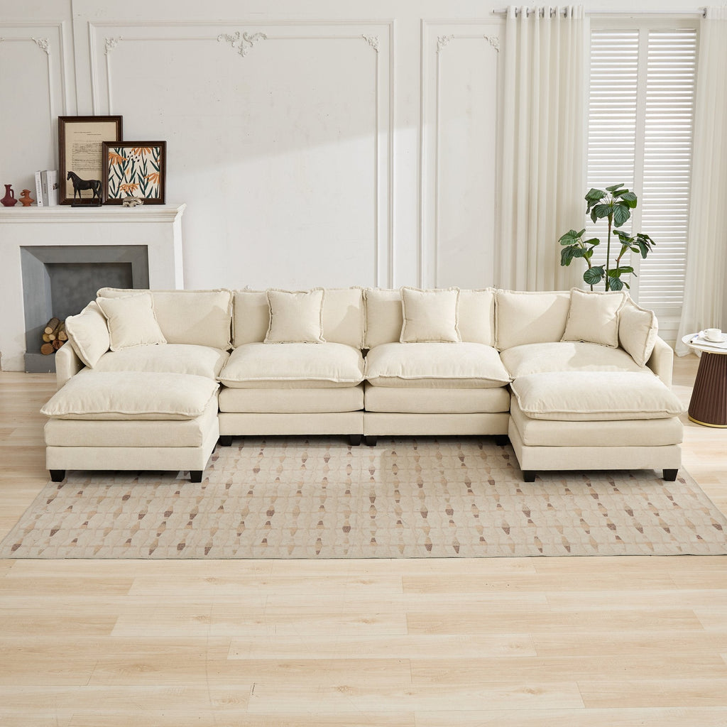 Cloud 4 Seats Sofa (Ottoman is not included) with Chenille Fabric in Beige - HearthHub
