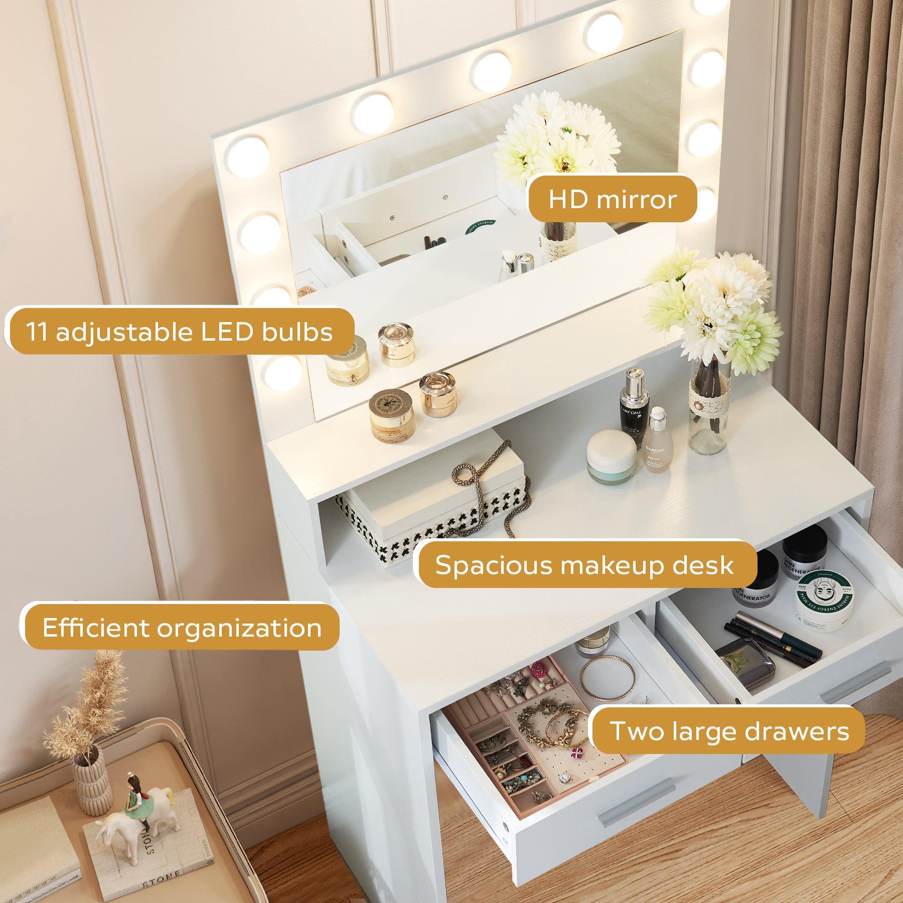 Makeup Vanity Desk with Mirror & Light - HearthHub