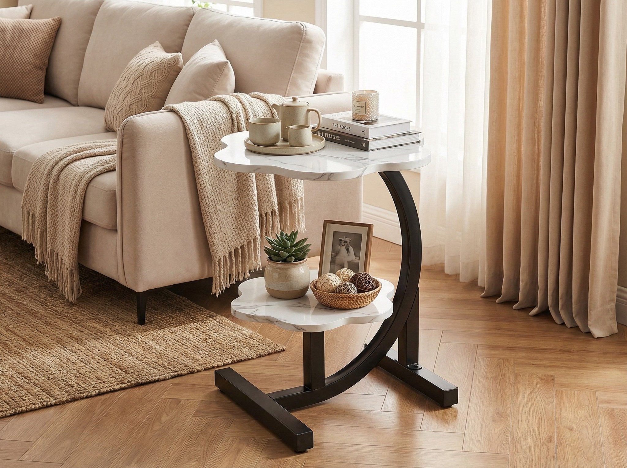 Modern Side Table – Round, C - Shape & Petal Designs | Sofa End Table with Metal - HearthHub