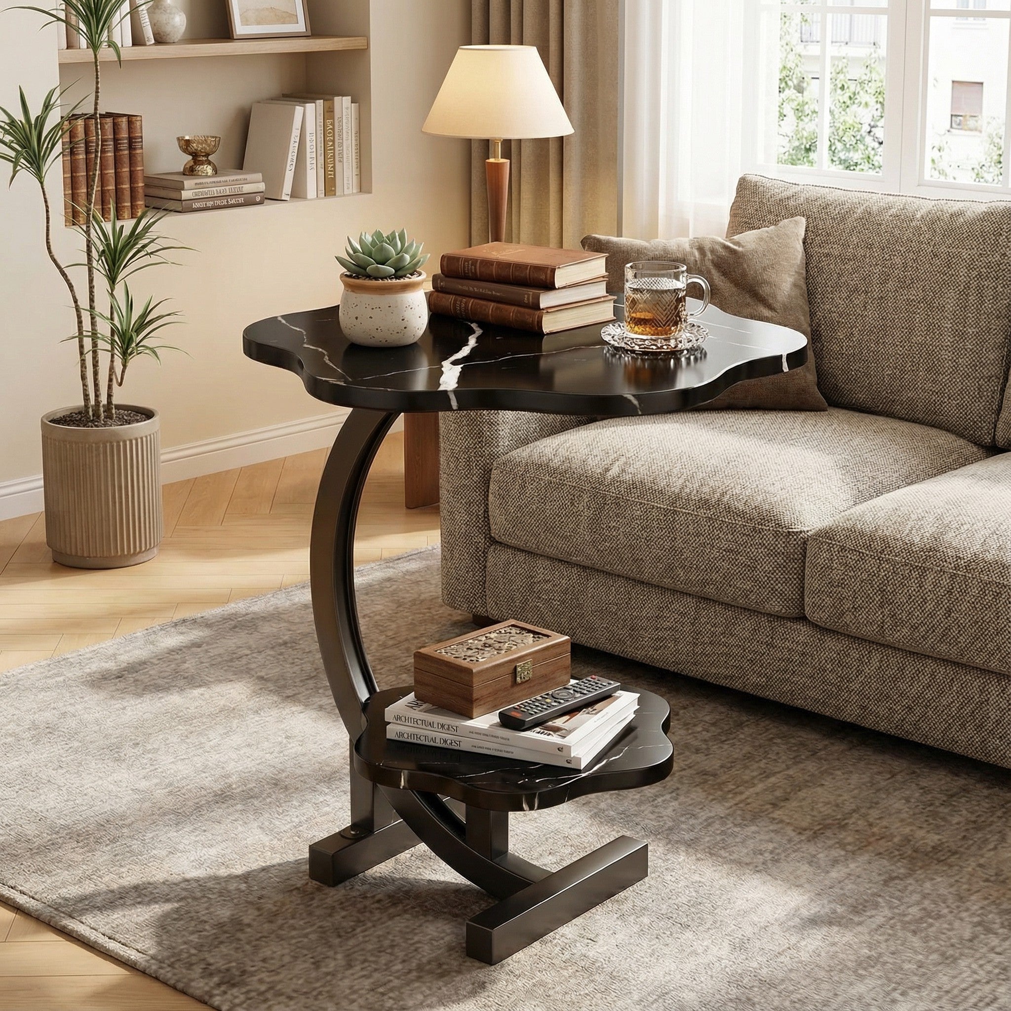 Modern Side Table – Round, C - Shape & Petal Designs | Sofa End Table with Metal - HearthHub