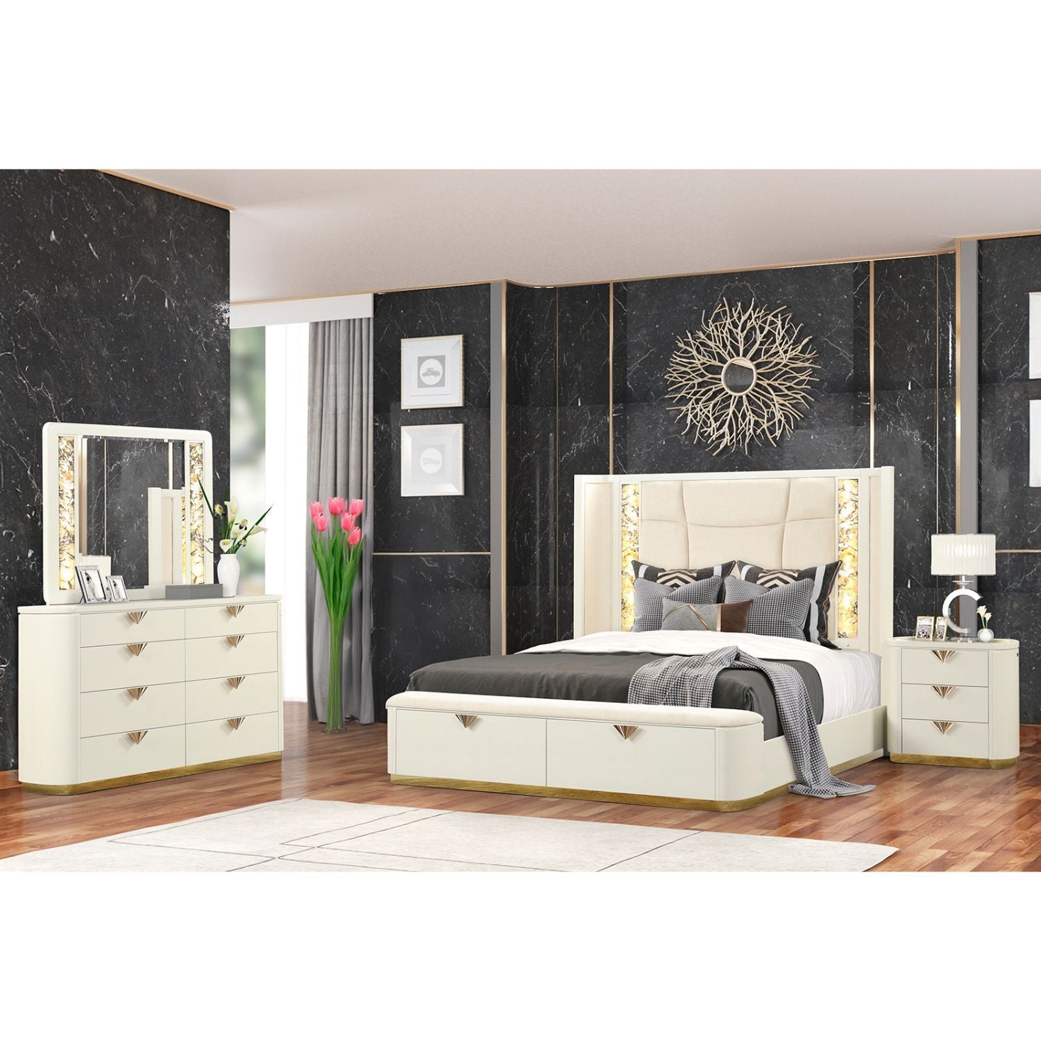 La Pierre - Bedroom Set With Upholstered LED Bed - HearthHub