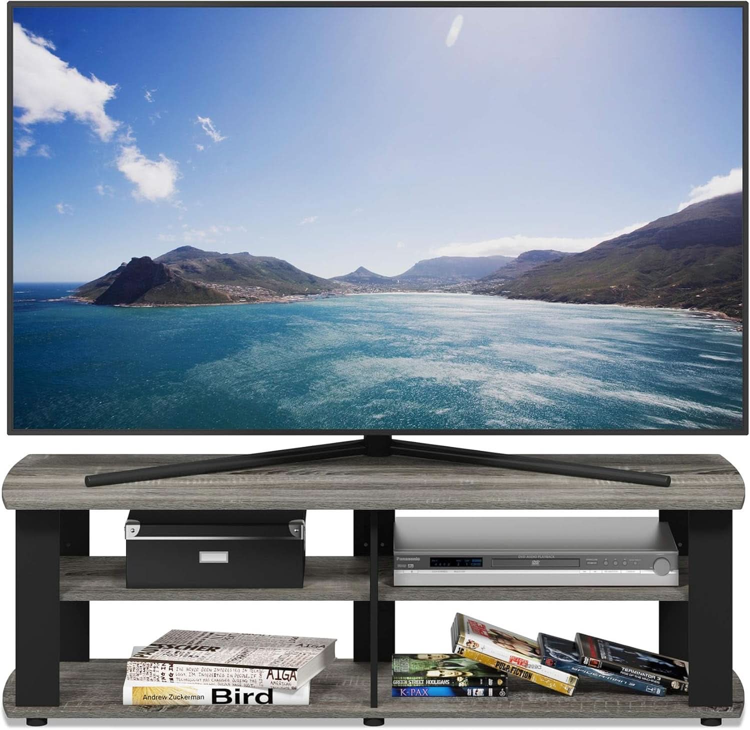 Nelly Entertainment Center TV Stand 43 Inch Wide Grey Black - HearthHub