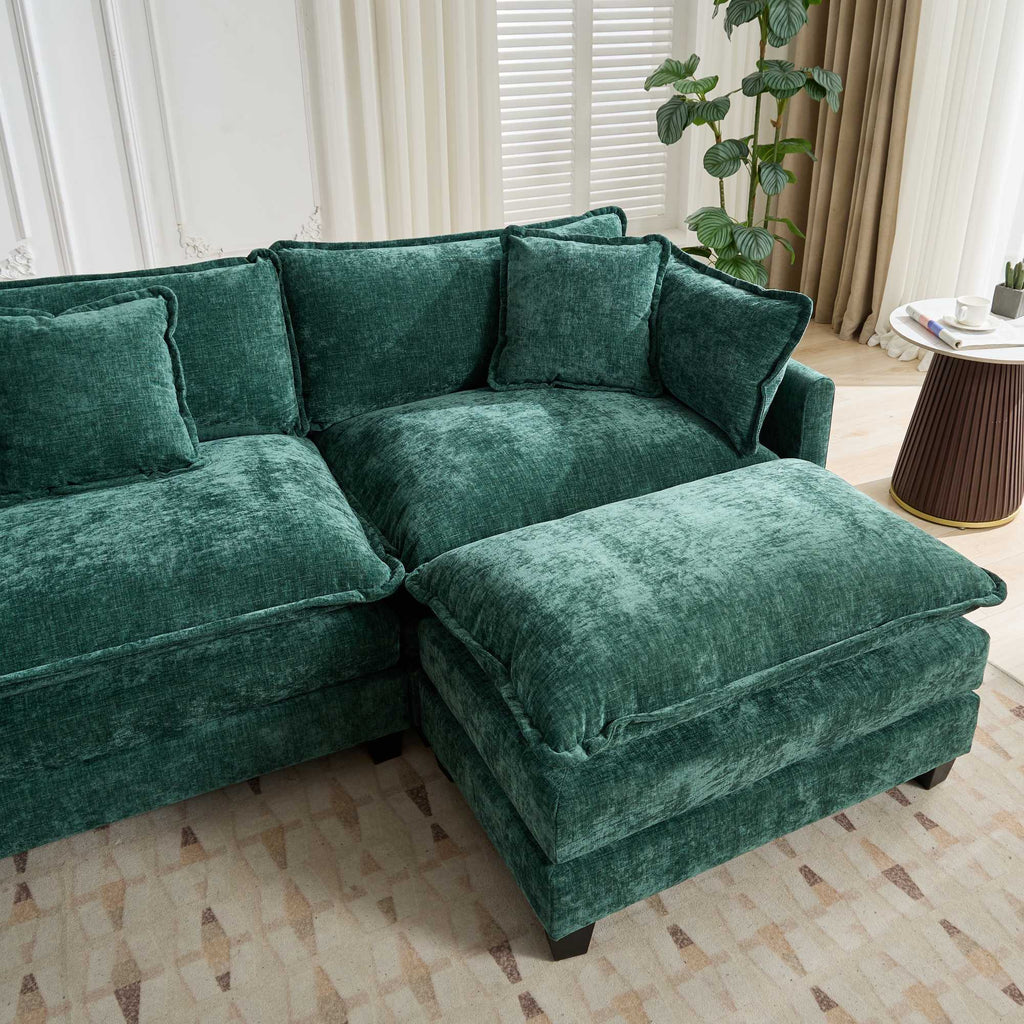 Cloud 3 Seats Sofa (Ottoman is not included) Chenille Fabric in Green - HearthHub