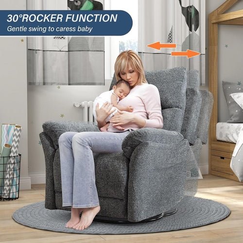 Swivel Rocker Recliner Chair Gray Fabric For Small Spaces - HearthHub