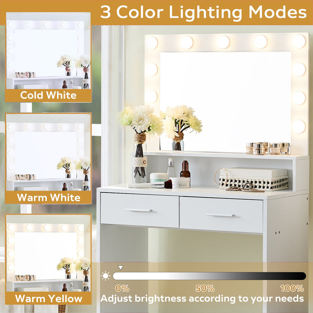 Makeup Vanity Desk with Mirror & Light - HearthHub