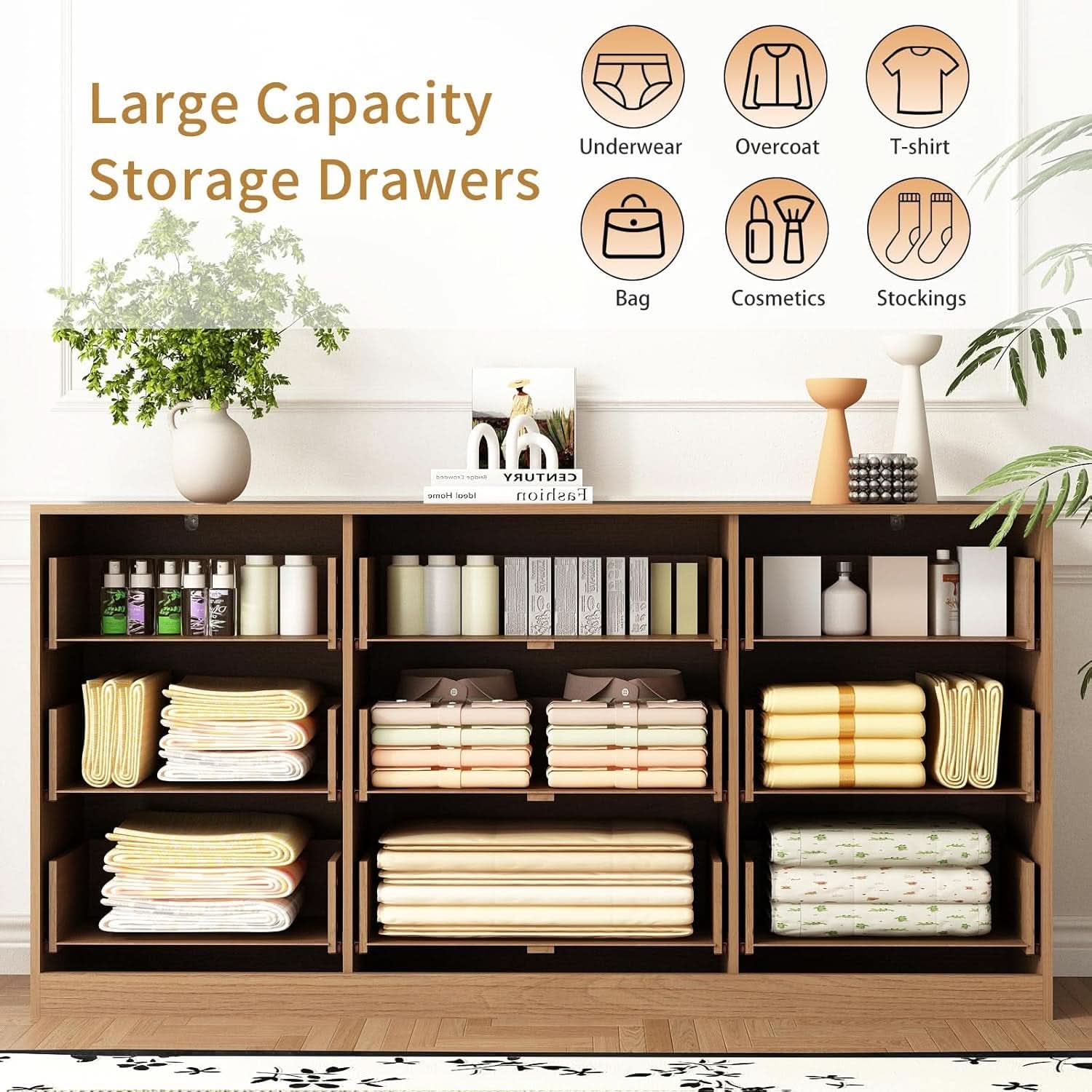 SixtyThreeInch Dresser With Deep Drawers NaturalFinish - HearthHub