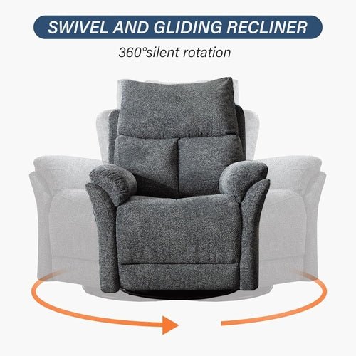 Swivel Rocker Recliner Chair Gray Fabric For Small Spaces - HearthHub