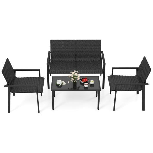 4 Pieces Patio Furniture Set with Heavy Duty Galvanized Metal Frame - Black - HearthHub