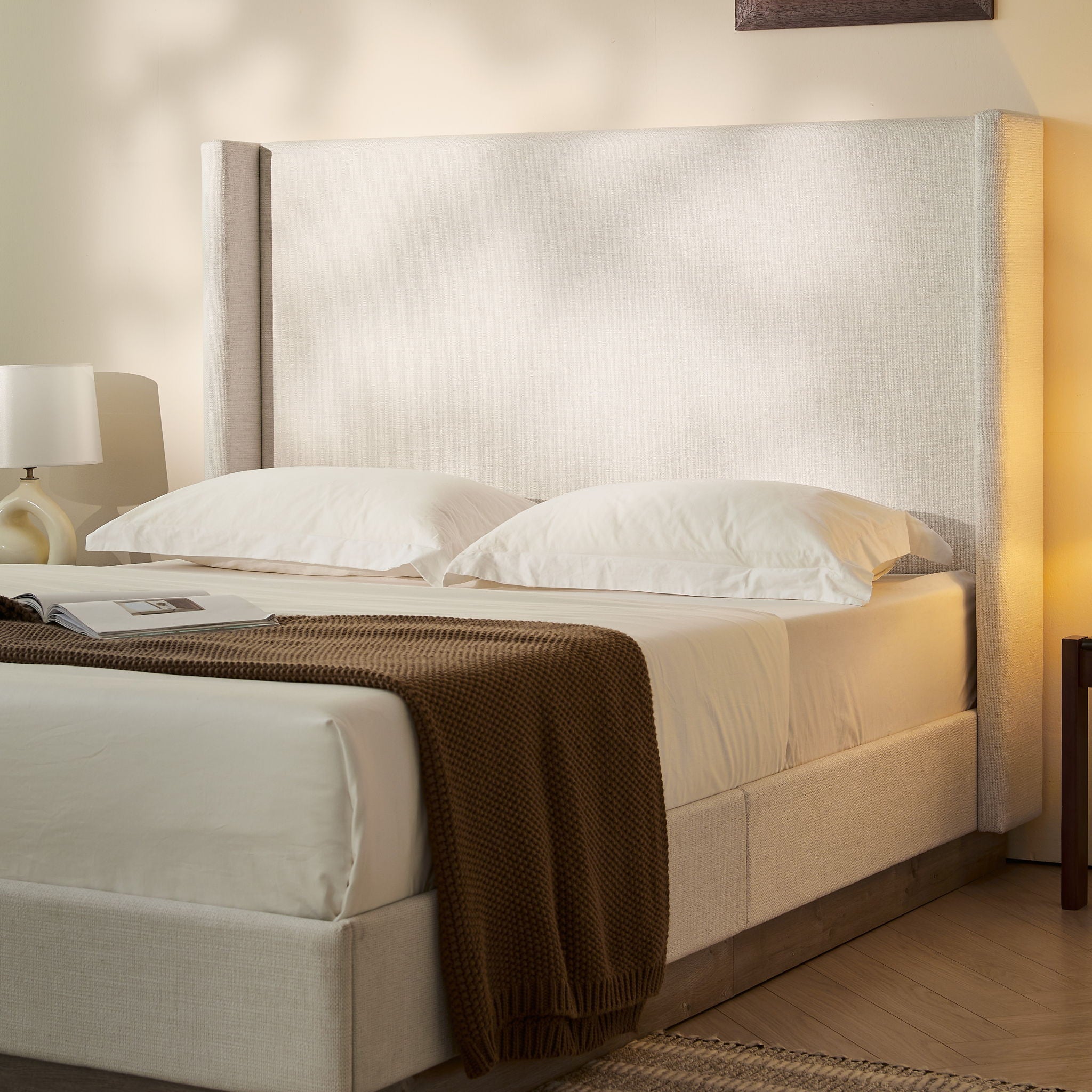 Hosford - Minimalist Upholstered Wingback Bed - HearthHub