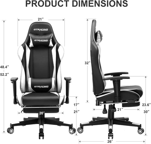 White Ergonomic Gaming Chair With Footrest And Height Adjustable - HearthHub