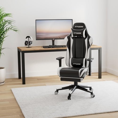 White Ergonomic Gaming Chair With Footrest And Height Adjustable - HearthHub