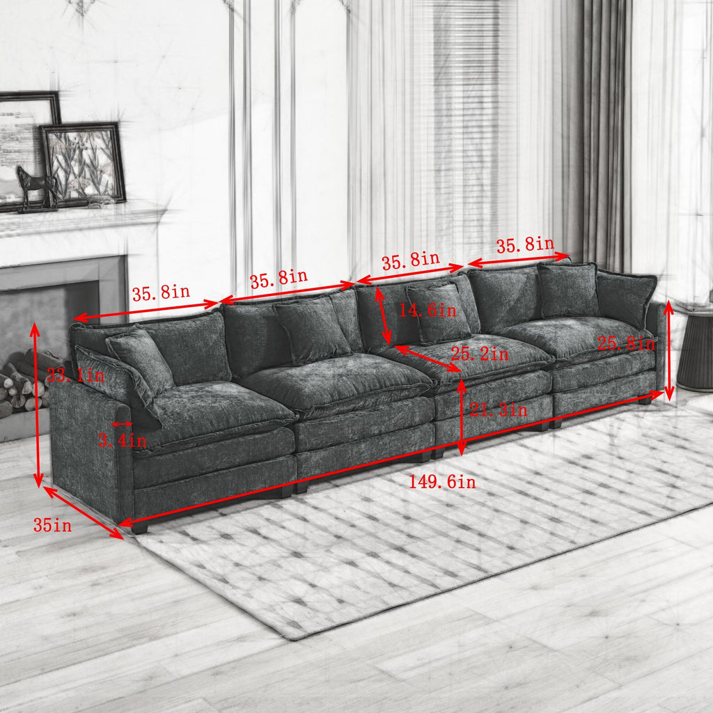Cloud 4 Seats Sofa (Ottoman is not included) with Chenille Fabric in Beige - HearthHub