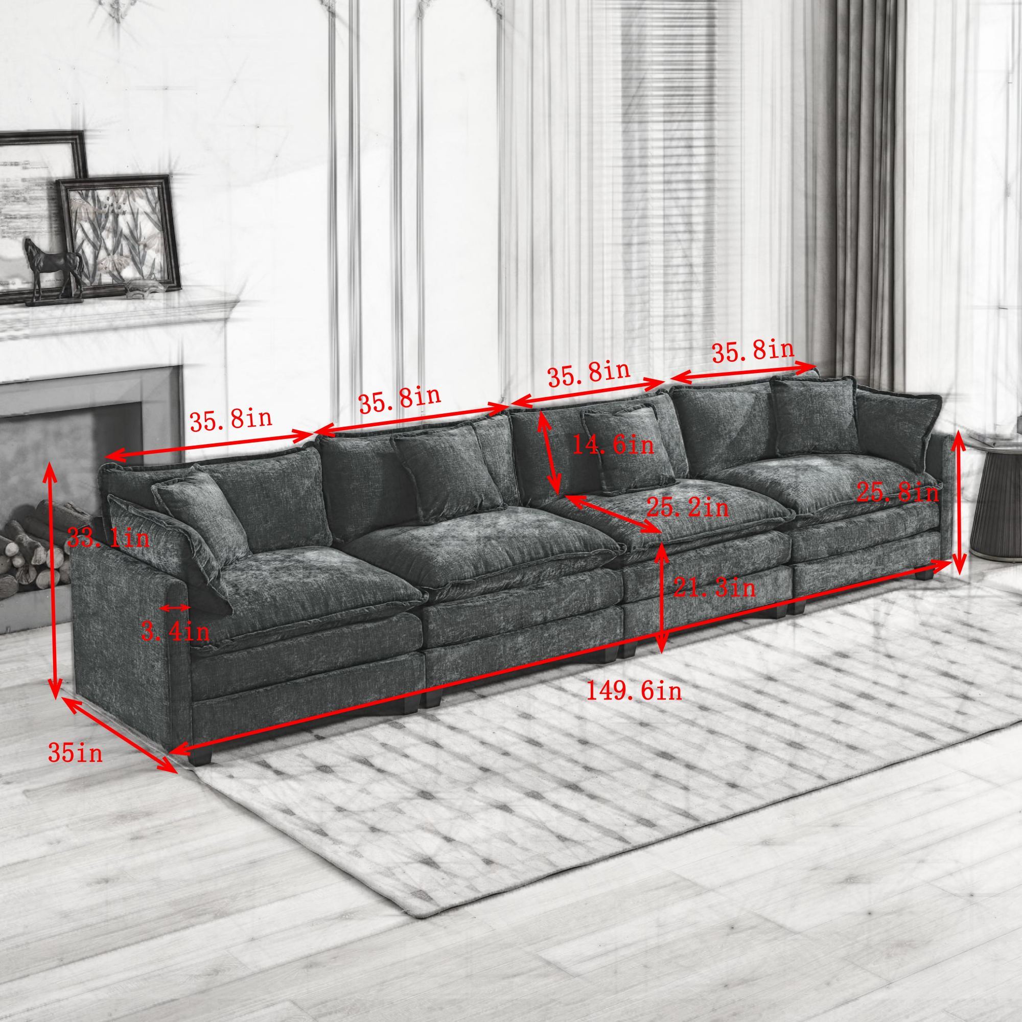 Cloud 4 Seats Sofa (Ottoman is not included) with Chenille Fabric in Beige - HearthHub
