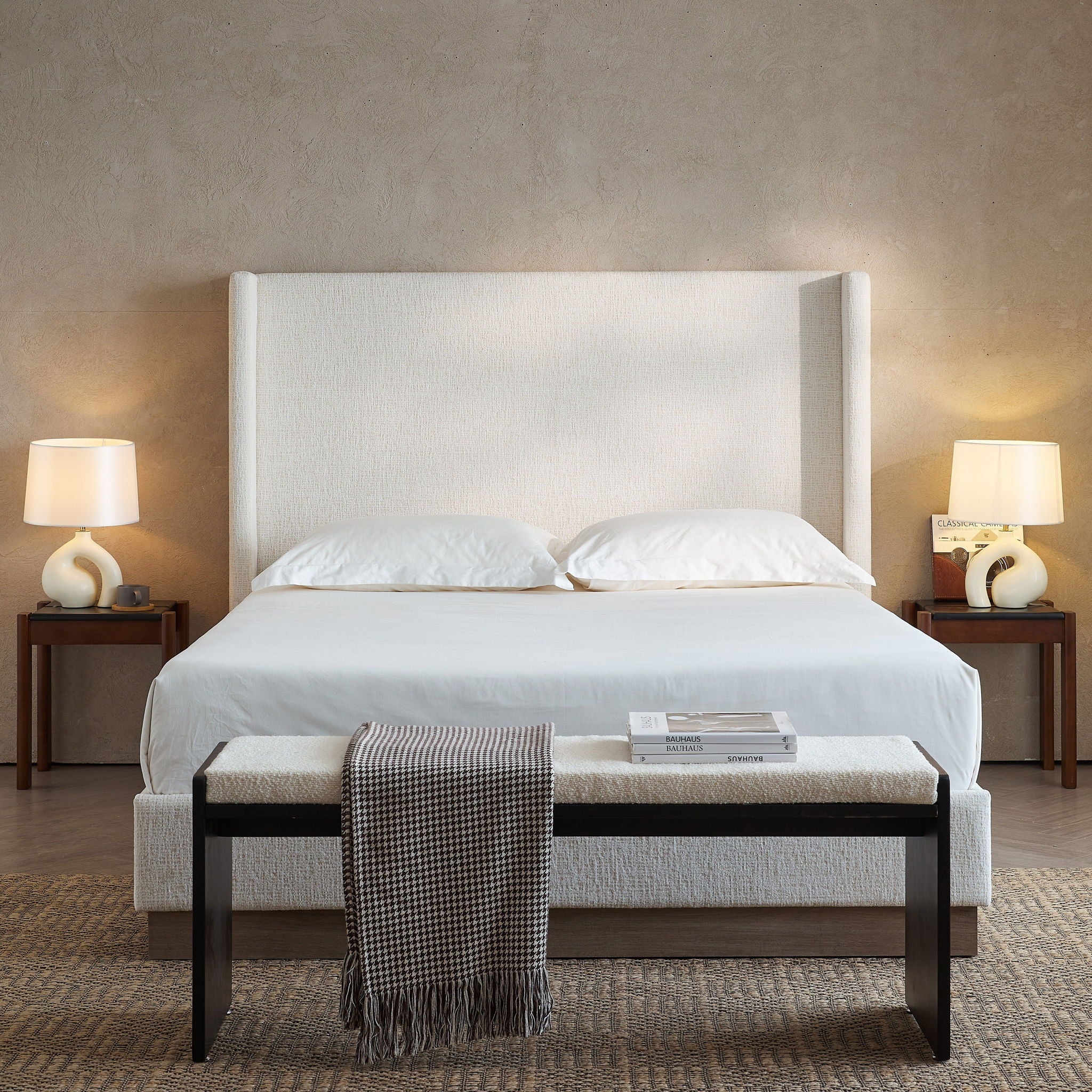 Hosford - Minimalist Upholstered Wingback Bed - HearthHub