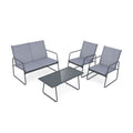 4 Pieces of Metal Patio Furniture Chat Set with Tempered Glass Coffee Table - HearthHub