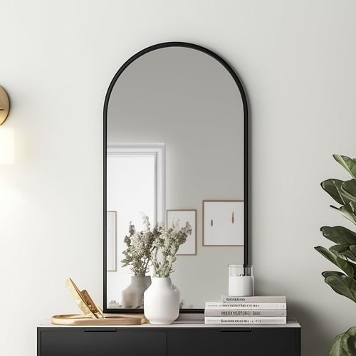 Black Arched Wall Mirror 42x24 Inches With Iron Frame - HearthHub