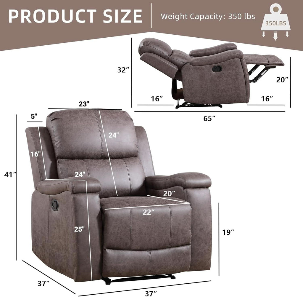 Grey Full Grain Leather Manual Recliner With Cup Holders - HearthHub