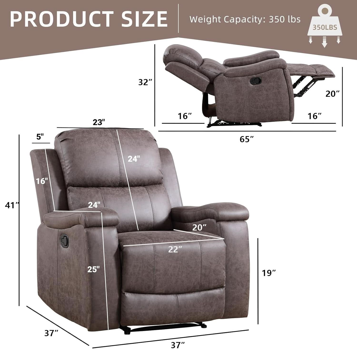Grey Full Grain Leather Manual Recliner With Cup Holders - HearthHub