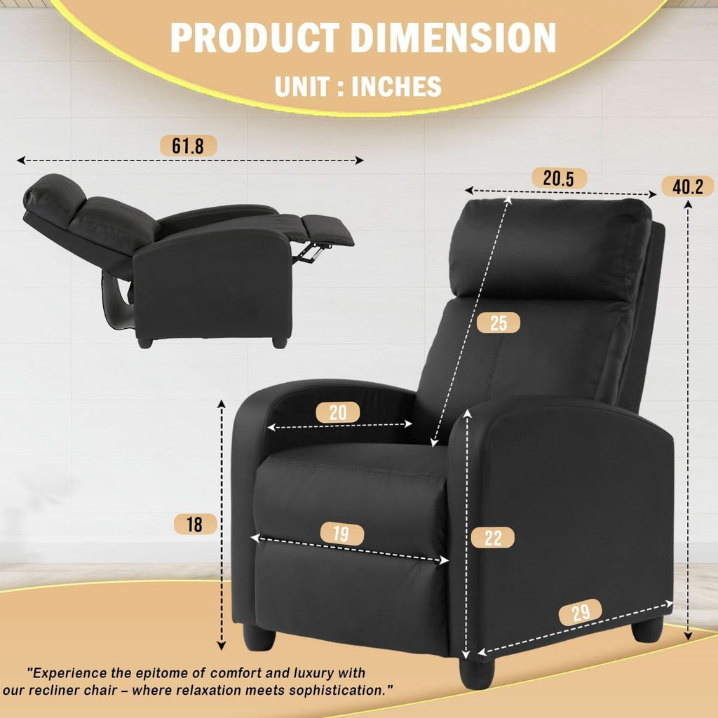 Black Leather Recliner Chair With Lumbar Support For Living Room - HearthHub