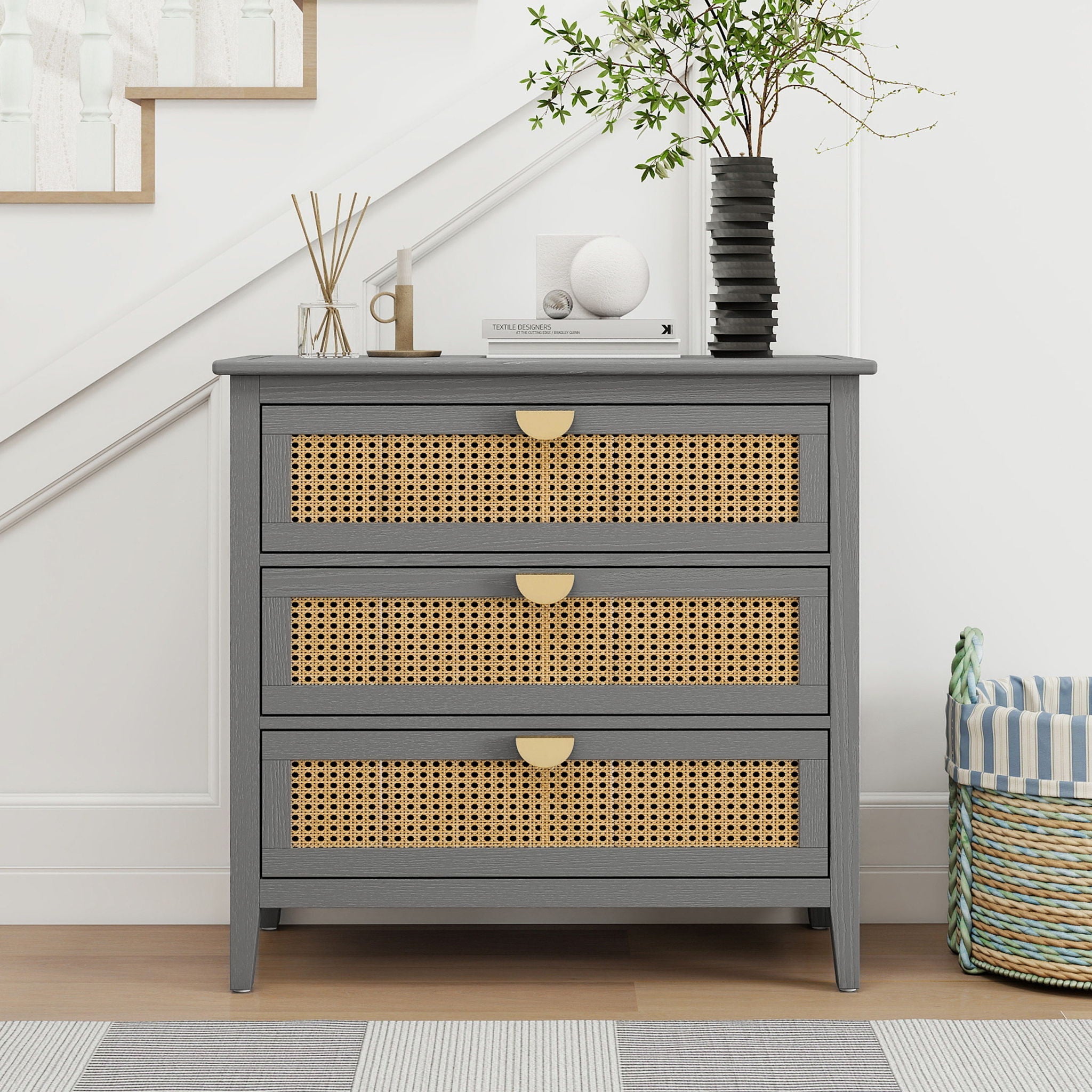 3 Drawer Cabinet, Natural Rattan, American Furniture - HearthHub