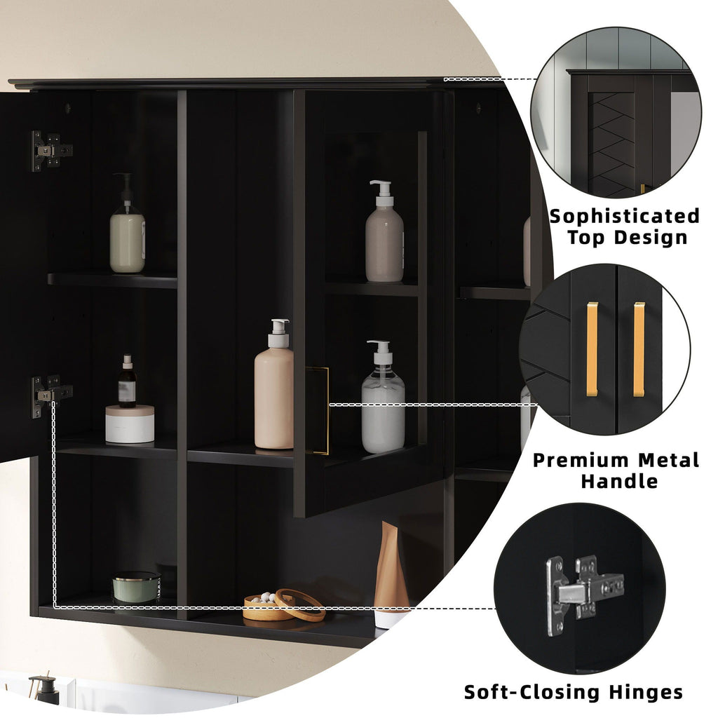 Modern Wall Mounted Medicine Cabinet With Adjustable Shelves, Soft Close Doors, High Define Mirror - HearthHub