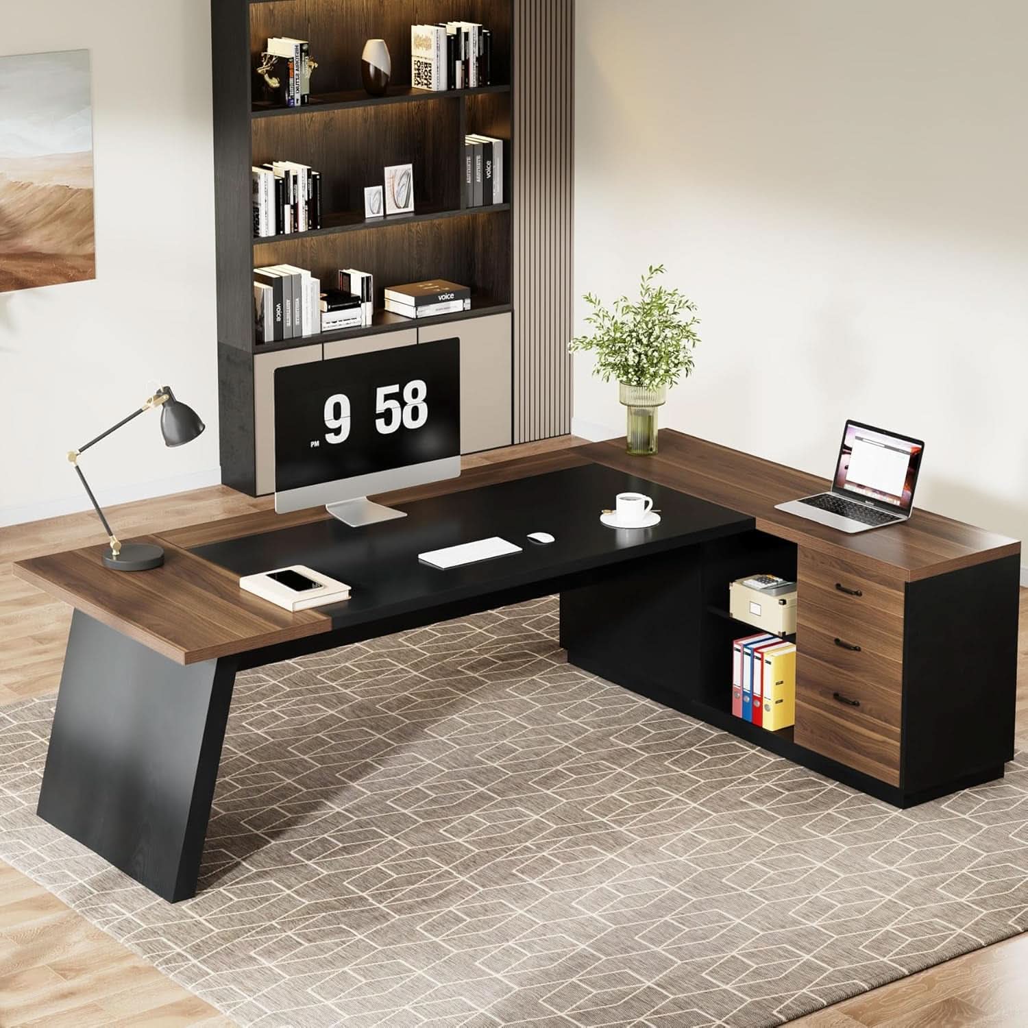 78 Inch Executive Desk Featuring Ample Storage Cabinets - HearthHub