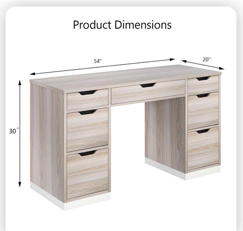 54 Inch Computer Desk With Storage Drawers White Walnut - HearthHub